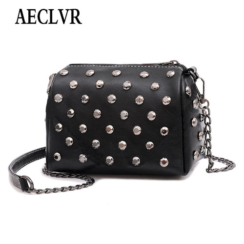 High Quality PU Women Crossbody Bag Fashion Color Rivet Chain Design Women Shoulder Bags Color Shoulder Strap Ladies Bag AECLVR