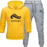Fashion KATSUAKI Men Track suit Hoodies Suits Brand  Men Hip Hop Sweatshirts+Sweatpants Autumn Winter Fleece Hooded Pullover