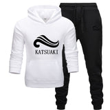 Fashion KATSUAKI Men Track suit Hoodies Suits Brand  Men Hip Hop Sweatshirts+Sweatpants Autumn Winter Fleece Hooded Pullover