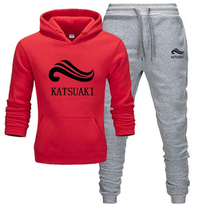Fashion KATSUAKI Men Track suit Hoodies Suits Brand  Men Hip Hop Sweatshirts+Sweatpants Autumn Winter Fleece Hooded Pullover