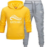 Fashion KATSUAKI Men Track suit Hoodies Suits Brand  Men Hip Hop Sweatshirts+Sweatpants Autumn Winter Fleece Hooded Pullover