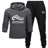 Fashion KATSUAKI Men Track suit Hoodies Suits Brand  Men Hip Hop Sweatshirts+Sweatpants Autumn Winter Fleece Hooded Pullover