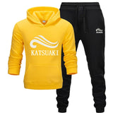Fashion KATSUAKI Men Track suit Hoodies Suits Brand  Men Hip Hop Sweatshirts+Sweatpants Autumn Winter Fleece Hooded Pullover