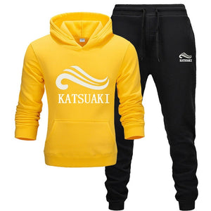 Fashion KATSUAKI Men Track suit Hoodies Suits Brand  Men Hip Hop Sweatshirts+Sweatpants Autumn Winter Fleece Hooded Pullover