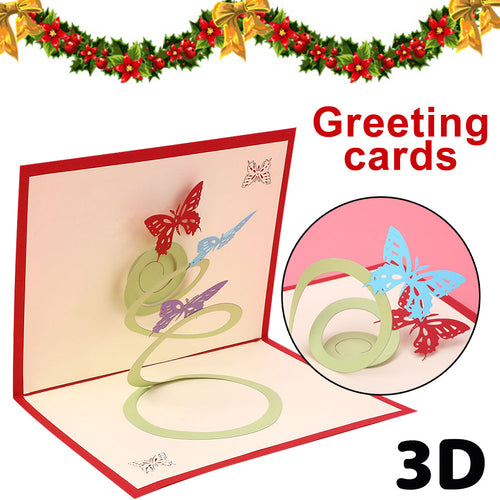 3D Greeting Card Postcard Pop Up Hollow Butterfly Paper Gifts Creative