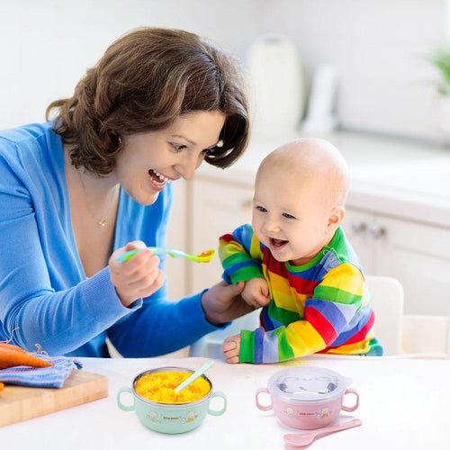 Healthy 300ml kids Feeding Cartoon Bowl Baby Kids Sucker Baby Feeding Training Bowl With Spoon Baby Tableware Set