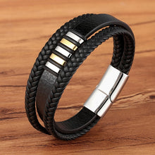 गैलरी व्यूवर में इमेज लोड करें, Fashion Stainless Steel Charm Magnetic Black Men Bracelet Leather Genuine Braided Punk Rock Bangles Jewelry Accessories Friend