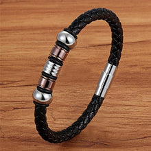 Charger l&#39;image dans la galerie, Fashion Stainless Steel Charm Magnetic Black Men Bracelet Leather Genuine Braided Punk Rock Bangles Jewelry Accessories Friend