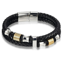 Carica l&#39;immagine nel visualizzatore di Gallery, Fashion Stainless Steel Charm Magnetic Black Men Bracelet Leather Genuine Braided Punk Rock Bangles Jewelry Accessories Friend
