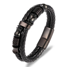 गैलरी व्यूवर में इमेज लोड करें, Fashion Stainless Steel Charm Magnetic Black Men Bracelet Leather Genuine Braided Punk Rock Bangles Jewelry Accessories Friend