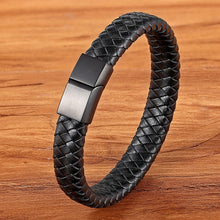 Load image into Gallery viewer, Fashion Stainless Steel Charm Magnetic Black Men Bracelet Leather Genuine Braided Punk Rock Bangles Jewelry Accessories Friend
