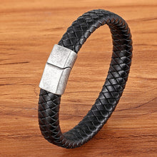 Charger l&#39;image dans la galerie, Fashion Stainless Steel Charm Magnetic Black Men Bracelet Leather Genuine Braided Punk Rock Bangles Jewelry Accessories Friend
