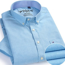 Cargar imagen en el visor de la galería, Summer Oxford Cotton Men Shirt Short Sleeve White social Shirt Casual Solid Formal Comfort Button-down Official work Dress shirt