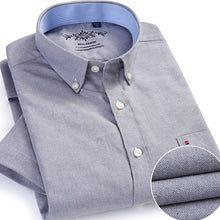 गैलरी व्यूवर में इमेज लोड करें, Summer Oxford Cotton Men Shirt Short Sleeve White social Shirt Casual Solid Formal Comfort Button-down Official work Dress shirt
