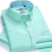 Laden Sie das Bild in den Galerie-Viewer, Summer Oxford Cotton Men Shirt Short Sleeve White social Shirt Casual Solid Formal Comfort Button-down Official work Dress shirt