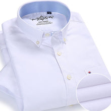 Laden Sie das Bild in den Galerie-Viewer, Summer Oxford Cotton Men Shirt Short Sleeve White social Shirt Casual Solid Formal Comfort Button-down Official work Dress shirt