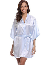 Cargar imagen en el visor de la galería, RB032 2018 New Silk Kimono Robe Bathrobe Women Silk Bridesmaid Robes Sexy Navy Blue Robes Satin Robe Ladies Dressing Gowns