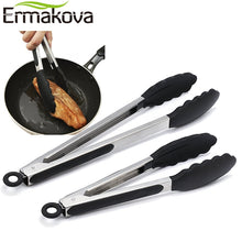 Laden Sie das Bild in den Galerie-Viewer, ERMAKOVA Silicone BBQ Grilling Tong Salad Bread Serving Tong Non-Stick Kitchen Barbecue Grilling Cooking Tong with Joint Lock