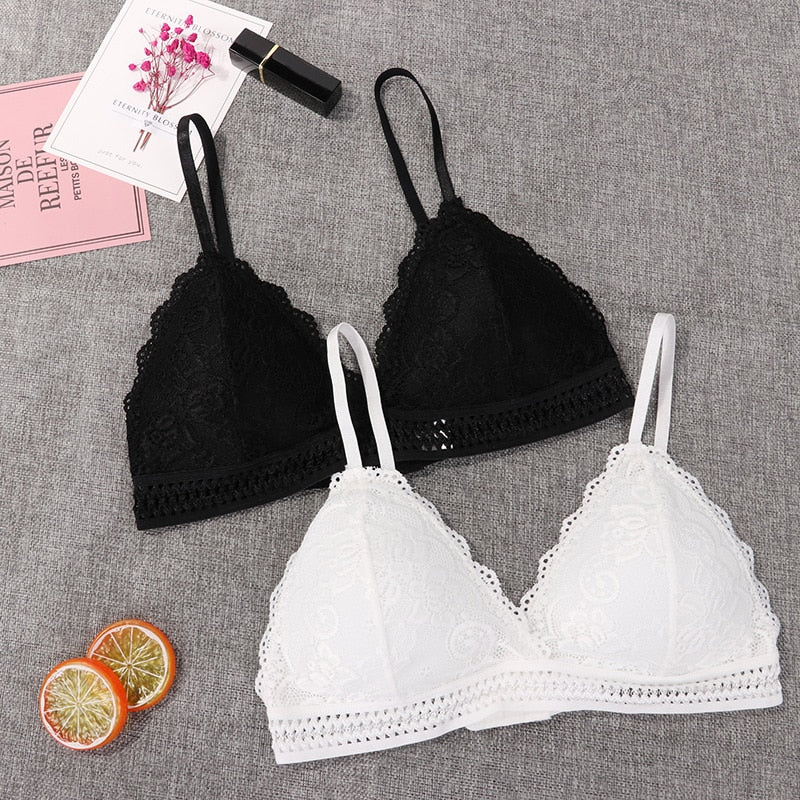 1/2PCS French Style Bralette Seamless Deep V Lace Bra Wireless Thin Un ...