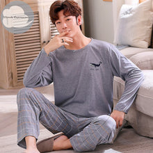 Charger l&#39;image dans la galerie, Autumn Winter Knitted Cotton Cartoon Men&#39;s Pyjamas Striped Pajamas Set Casual Male Sleepwear Pyjama Night Pijamas 3XL Homewear