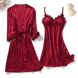 Sexy Women Rayon Kimono Bathrobe WHITE Bride Bridesmaid Wedding Robe Set Lace Trim Sleepwear Casual Home Clothes Nightwear