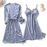 Sexy Women Rayon Kimono Bathrobe WHITE Bride Bridesmaid Wedding Robe Set Lace Trim Sleepwear Casual Home Clothes Nightwear