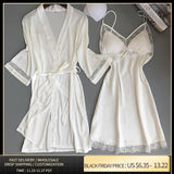 Sexy Women Rayon Kimono Bathrobe WHITE Bride Bridesmaid Wedding Robe Set Lace Trim Sleepwear Casual Home Clothes Nightwear
