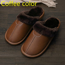 Charger l&#39;image dans la galerie, Men Slippers Black New Winter PU Leather Slippers Warm Indoor Slipper Waterproof Home House Shoes Men Warm Leather Slippers