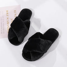 गैलरी व्यूवर में इमेज लोड करें, Winter Women House Slippers Faux Fur Fashion Warm Shoes Woman Slip on Flats Female Slides Black Pink cozy home  furry slippers
