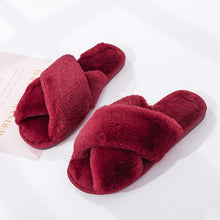 Carica l&#39;immagine nel visualizzatore di Gallery, Winter Women House Slippers Faux Fur Fashion Warm Shoes Woman Slip on Flats Female Slides Black Pink cozy home  furry slippers