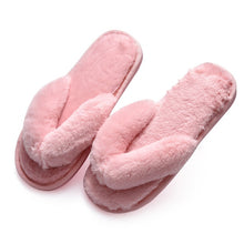 Laden Sie das Bild in den Galerie-Viewer, Winter Women House Slippers Faux Fur Fashion Warm Shoes Woman Slip on Flats Female Slides Black Pink cozy home  furry slippers