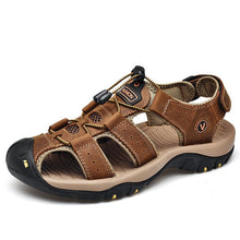 Laden Sie das Bild in den Galerie-Viewer, Classic Men&#39;s Sandals Summer Genuine Leather Sandals Breathable Men Brand Shoes Plus Size Sandals Soft Outdoor Men Roman Sandals