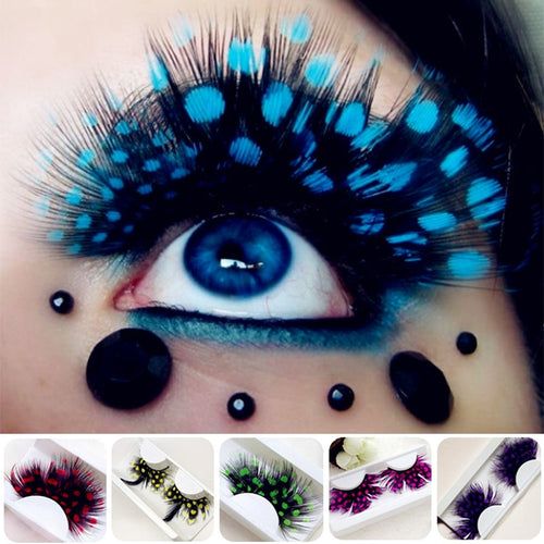 1 Pair Fashion Colors Cosplay Halloween Feather False Eyelashes Handmade Party Exaggerated Fake Eye Lashes Extension Makeup Tool