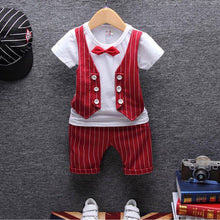 Cargar imagen en el visor de la galería, 1 year birthday gentleman newborn baby boy clothes formal striped short sleeve suit summer baby boy wear clothing outerwear sets