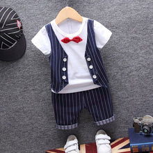 Cargar imagen en el visor de la galería, 1 year birthday gentleman newborn baby boy clothes formal striped short sleeve suit summer baby boy wear clothing outerwear sets