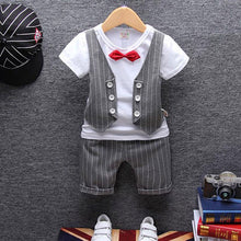 Cargar imagen en el visor de la galería, 1 year birthday gentleman newborn baby boy clothes formal striped short sleeve suit summer baby boy wear clothing outerwear sets