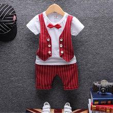 Cargar imagen en el visor de la galería, 1 year birthday gentleman newborn baby boy clothes formal striped short sleeve suit summer baby boy wear clothing outerwear sets