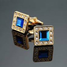 Cargar imagen en el visor de la galería, Novelty Luxury Blue white Cufflinks for Mens  Brand High Quality crown Crystal gold silver Cufflinks Shirt Cuff Links