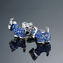 गैलरी व्यूवर में इमेज लोड करें, Novelty Luxury Blue white Cufflinks for Mens  Brand High Quality crown Crystal gold silver Cufflinks Shirt Cuff Links