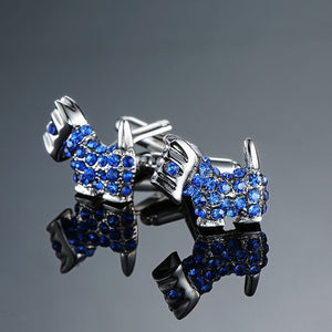 Novelty Luxury Blue white Cufflinks for Mens  Brand High Quality crown Crystal gold silver Cufflinks Shirt Cuff Links