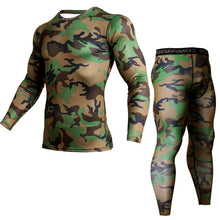 Laden Sie das Bild in den Galerie-Viewer, thermal underwear rash guard kit MMA Compression Apparel leggings men unionsuit Bodybuilding T-Shirt camouflage tracksuit men