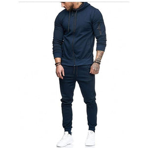 2018 Autumn New Men's High Street Hoodies Sweatpants Sets Male Solid Color Zipper Hooded Coat Jacket Sportswear Tracksuit Set