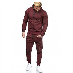 2018 Autumn New Men's High Street Hoodies Sweatpants Sets Male Solid Color Zipper Hooded Coat Jacket Sportswear Tracksuit Set