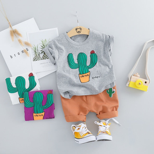 Summer Fashion Toddler Infant Clothing Sets Baby Girls Boy Clothes Suits Cactus T Shirt Shorts Kids Tracksuits Child Casual Wear