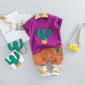 Summer Fashion Toddler Infant Clothing Sets Baby Girls Boy Clothes Suits Cactus T Shirt Shorts Kids Tracksuits Child Casual Wear
