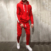 Charger l&#39;image dans la galerie, Male Stripe Patchwork Hoodies Bigsweety 2 Pieces Sets Tracksuit Men New Brand Autumn Winter Hooded Sweatshirt +Drawstring Pants