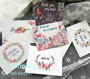 50pcs/lot mix colors New FLOWER Garland card "thank you" Small gift message card Writable card 6x8cm decoration card