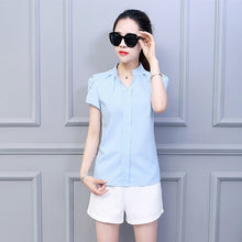 Laden Sie das Bild in den Galerie-Viewer, Korean Fashion Womens Tops and Blouses Chiffon Women Blouses Short Sleeve White Shirts Plus Size XXL Ladies Tops