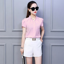Laden Sie das Bild in den Galerie-Viewer, Korean Fashion Womens Tops and Blouses Chiffon Women Blouses Short Sleeve White Shirts Plus Size XXL Ladies Tops