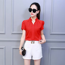 Laden Sie das Bild in den Galerie-Viewer, Korean Fashion Womens Tops and Blouses Chiffon Women Blouses Short Sleeve White Shirts Plus Size XXL Ladies Tops